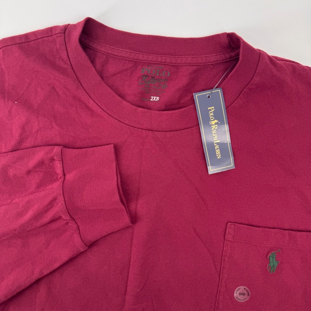 Polo Ralph Lauren T-Shirt Mens 2XB Burgundy Long Sleeve Pocket Crew Neck Tee